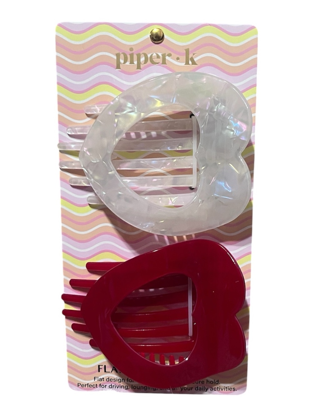 Piper K Flat Hair Claw Clips – 2 Pack Pink & Pearl – NWT